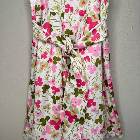 FLORIAN French Floral Cotton Sundress Pink White & Green Summer Dress Tie Waist - Picture 10 of 16